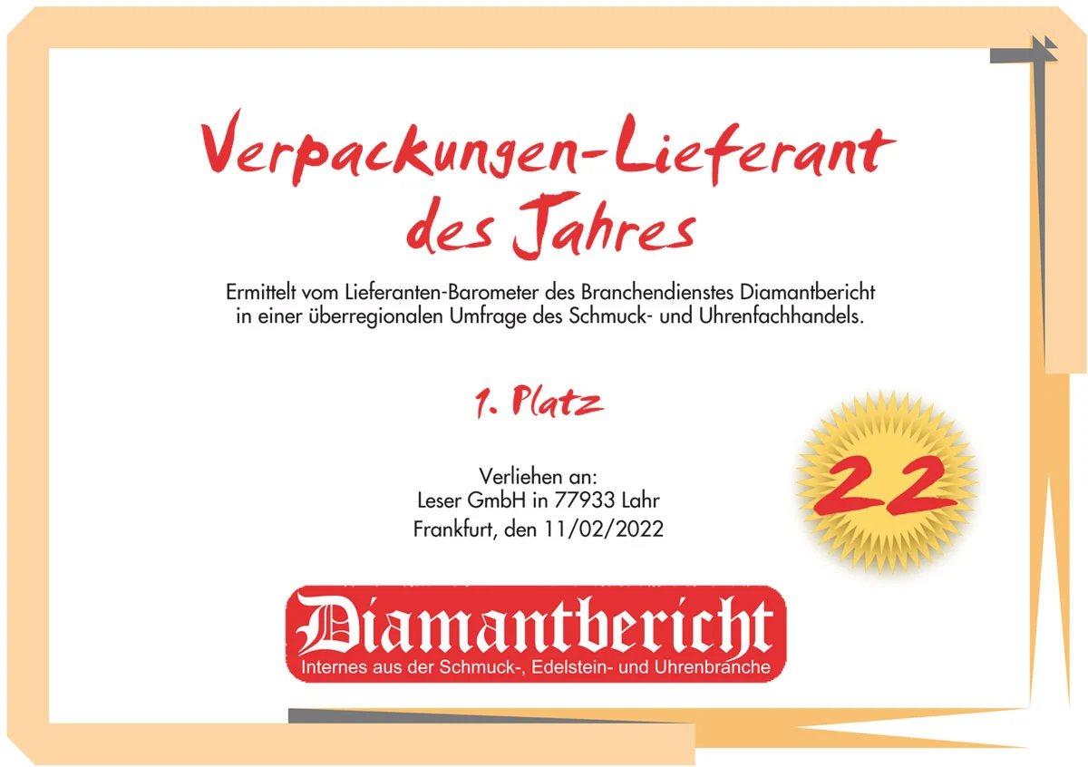Proveedor de embalajes 2022.<br>Diamantbericht - LESER convence.
