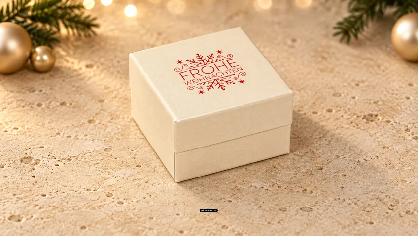 Caja de joyería LESER 0230 PLAIN en crema con el motivo navideño FLAKE en rojo