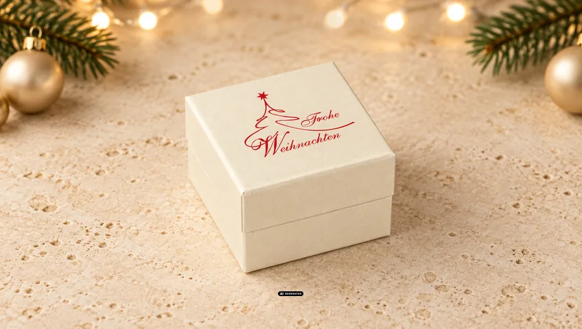 Caja de joyería LESER 0230 PLAIN en crema con el motivo navideño CLASSIC en rojo