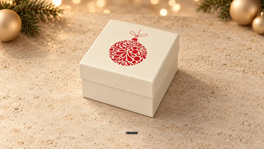 Caja de joyería LESER 0230 PLAIN en crema con el motivo navideño BAUBLE en rojo
