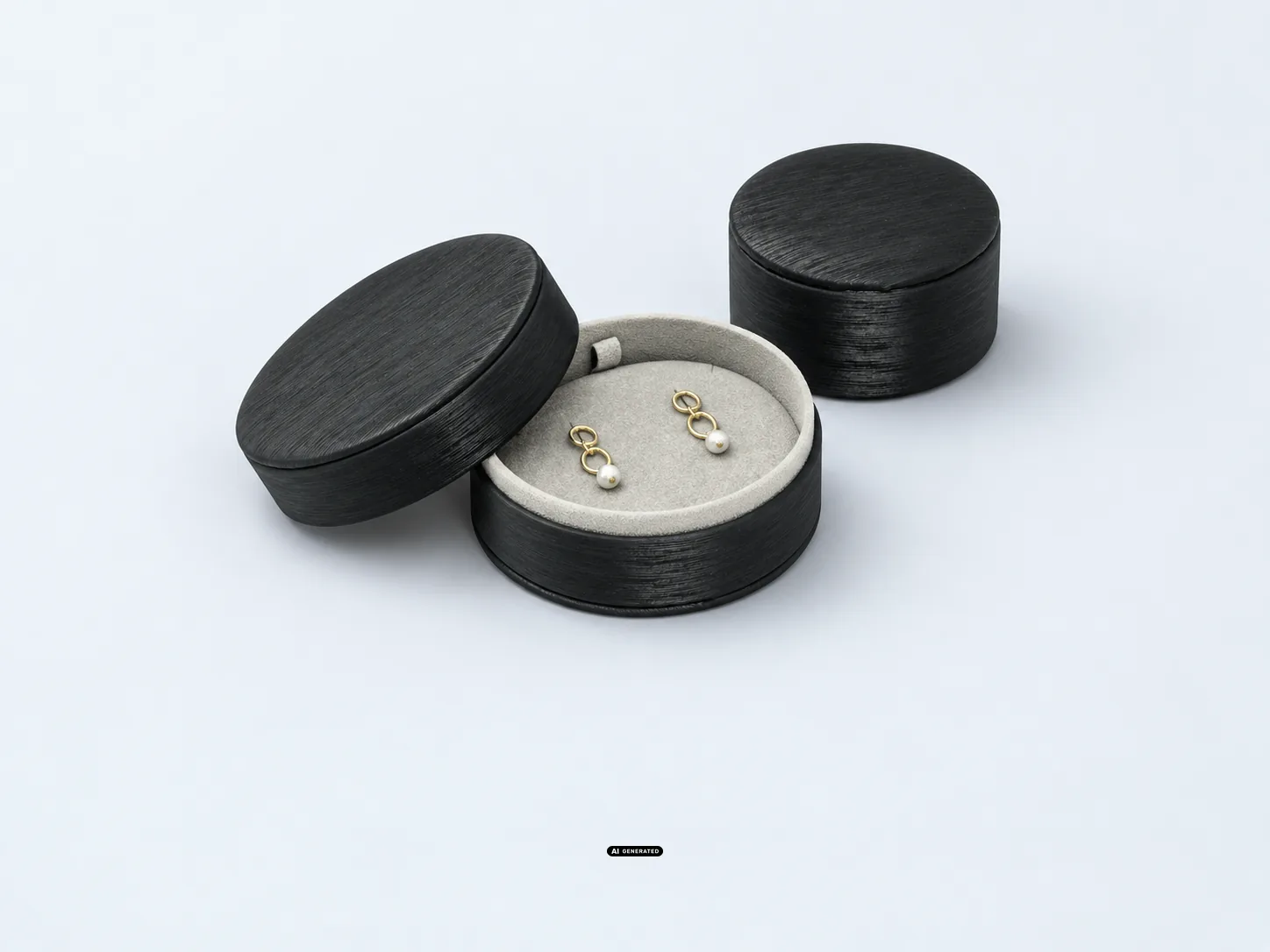 Estuches redondos para joyas de la serie 5920 ROUND en negro con pendientes