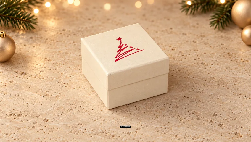 Caja de joyería LESER 0230 PLAIN en crema con el motivo navideño TREE en rojo