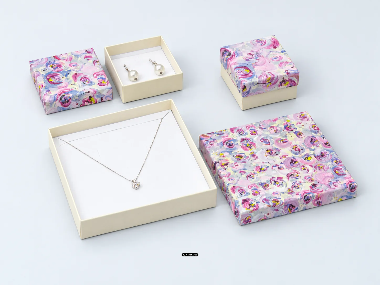 Cajas de cartón de la serie 0140 FLOWER en floral/crema con joyas