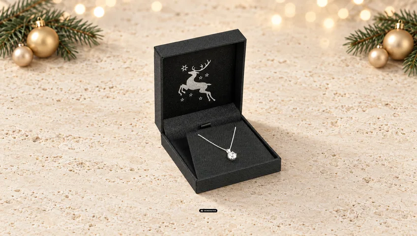 Estuche de joyería LESER 5520 STRAIGHT en negro con el motivo navideño DEER en plata en el interior de la tapa